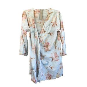 Plum Pretty Sugar Robe S Cotton Blue Floral Birds Long Sleeve Kimono Tie Short